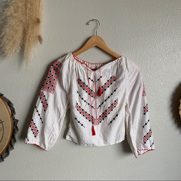 Vintage Kids Hungarian Embroidered Linen Top